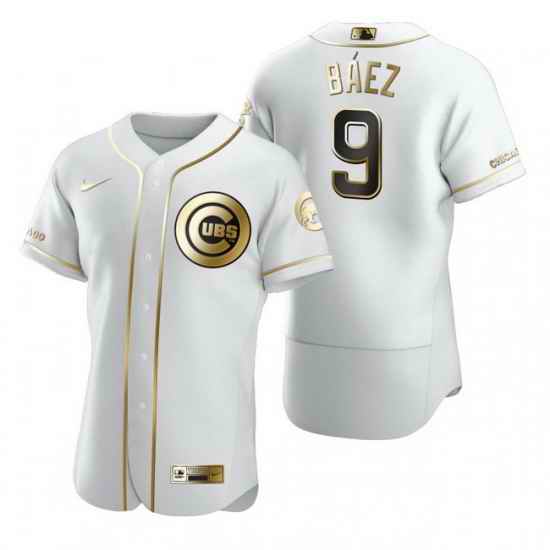 Chicago Cubs 9 Javier Baez White Nike Mens Authentic Golden Edition MLB Jersey
